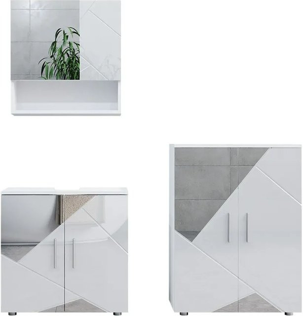 Vicco Badmöbelset Irma in Weiß Hochglanz, modernes 3-teiliges Badezimmer-Set mit Waschtischunterschrank Breite: 60 cm - Bild 2