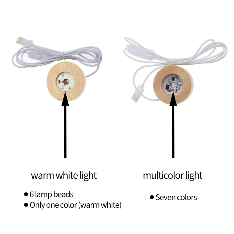 LINYILIGHT LED Nachtlampe mit Holzbasis und USB-Stecker, Bunte Kristall Glas Epoxy Harz Kunst Lampe, Durchmesser: 6 cm - Bild 3