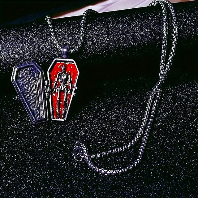 RINHOO FRIENDSHIP Anhänger Halskette, Edelstahl, Skelett Sarg Form, Silber, Unisex - Bild 1