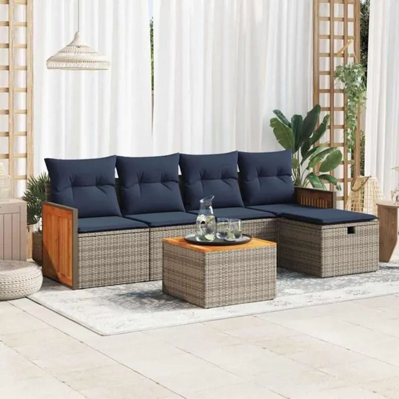6-tlg. Garten-Sofagarnitur mit Kissen aus Polyrattan in Grau von vidaxl - Bild 1