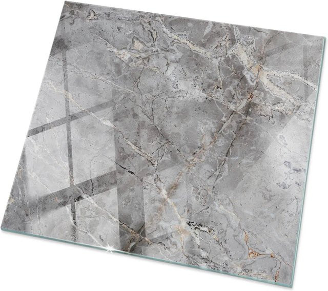 Tulup Tischplatte aus Glas mit Marmormuster in Grau, quadratisch, B/T: 60 x 60 cm - Bild 1