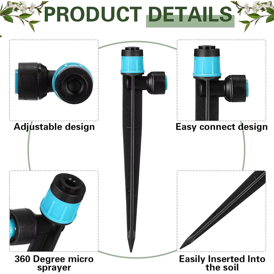 3/8 Zoll Bubbler Gartenbewässerungssystem mit 9/12 mm PE-Schlauch und einstellbarem 360 Grad Sprinkler-T-Stück für die Tropfbewässerung in Schwarz - Bild 2