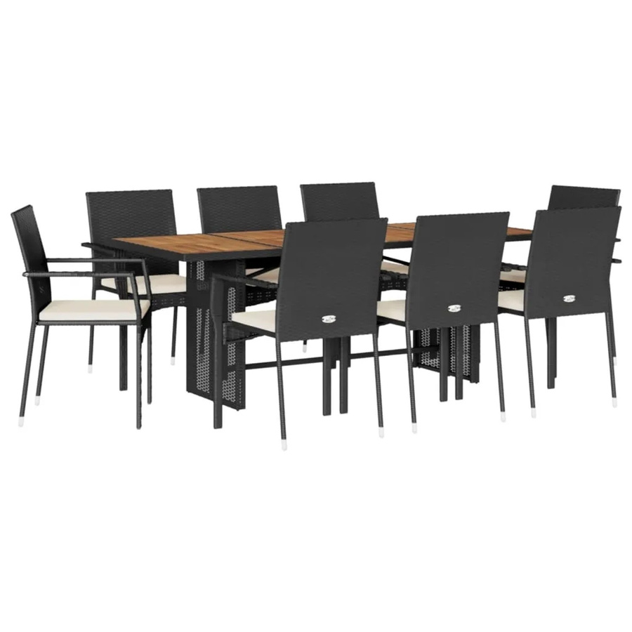 vidaXL 9-teilige Garten-Essgruppe aus Poly Rattan und Akazienholz in Schwarz mit Kissen - Bild 2