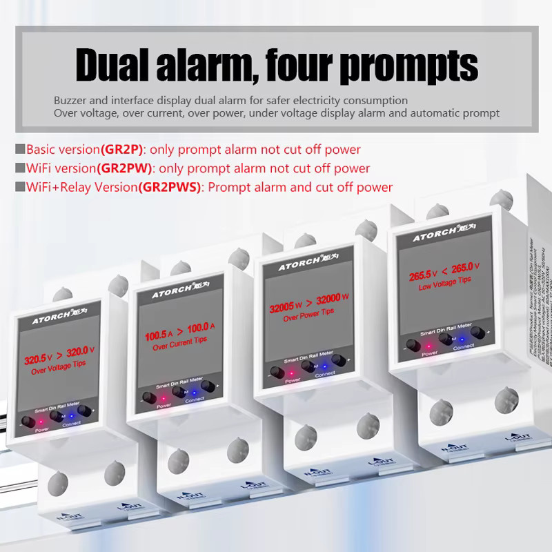 ATORCH Smart Stromzähler AC50-320V 100A mit Tuya WiFi, Digital Display Monitor für Spannung und Energie, Farbe: Weiß - Bild 4