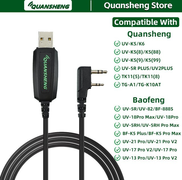 Quansheng USB-Programmierkabel Schwarz für UV K5 8 K6 5R Plus TK11 und Baofeng Walkie Talkies inklusive CD - Bild 1