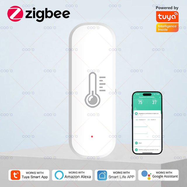 Tuya Zigbee Smart Temperatur und Feuchtigkeit Sensor in Weiß zur Überwachung mit App-Steuerung und Smart Home Integration für Alexa und Google Home - Bild 1