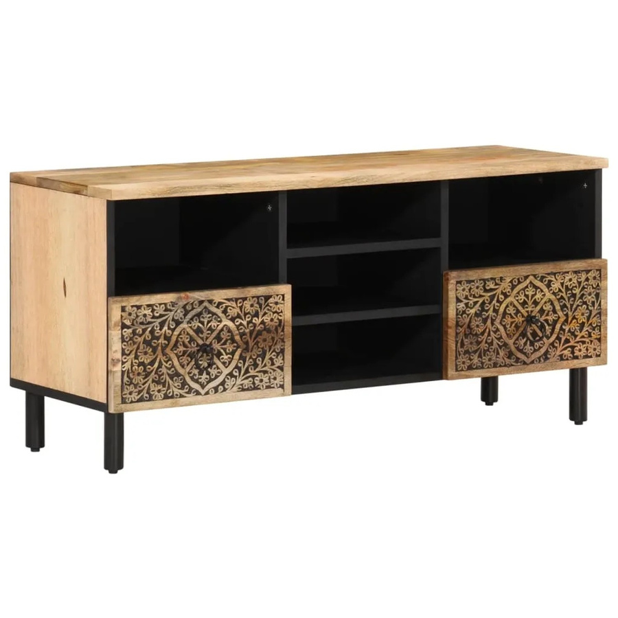 vidaXL TV-Schrank aus Massivholz Mango in Braun im Retro-Stil, B/T/H: 100 x 33 x 46 cm - Bild 2