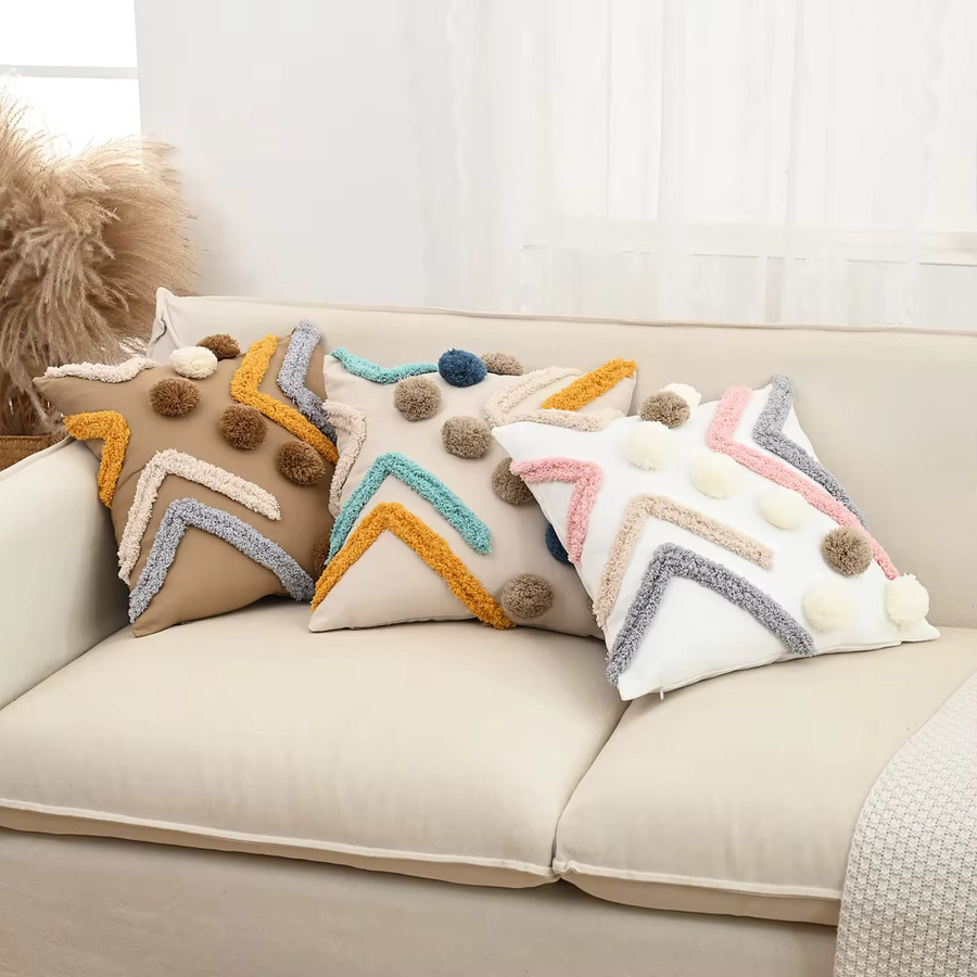 BUYNOW Tufted Kissenbezug im geometrischen Boho-Stil, Rosa und Blau, B/T/H: 45 x 45 x 45 cm - Bild 2