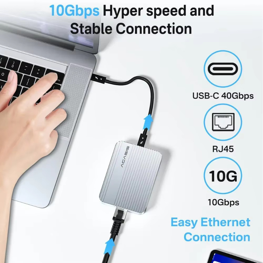 Acasis USB-C Ethernet-Adapter 10Gbps Netzwerkkarte mit RJ45 für Thunderbolt 5/4/3, Farbe: Silber - Bild 2