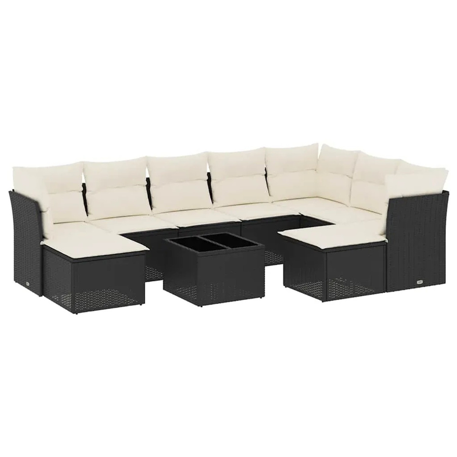 vidaXL 10-tlg. Garten-Sofagarnitur in L-Form aus Polyrattan mit Kissen in Schwarz - Bild 2