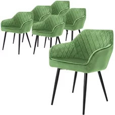 6er Set Esszimmerstühle ML-Design mit Rauten-Steppung und Armlehnen in Salbei Grün aus Microfaser-Samt - Bild 1