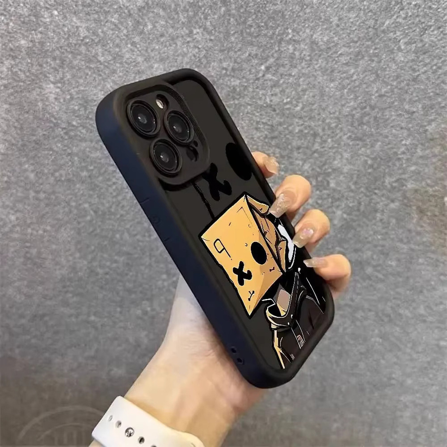 Stoßfeste Handyhülle mit Cartoon-Papiermann-Muster für Apple iPhone 17 16 15 14 13 12 11 Pro Max Plus, Schwarz, weiche Abdeckung - Bild 3