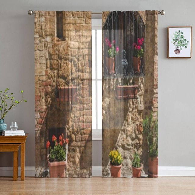 Super Six Vorhang aus Organza mit toskanischem Stadtmotiv in Schwarz und Multicolour, Breite: 135 cm, Höhe: 114 cm - Bild 1