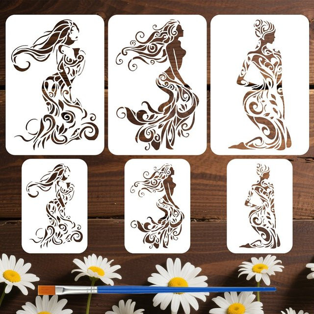 6 Stück PET-Schablonen zum Ausstechen und Malen für DIY-Scrapbook und Fotoalben, transparent - Bild 1