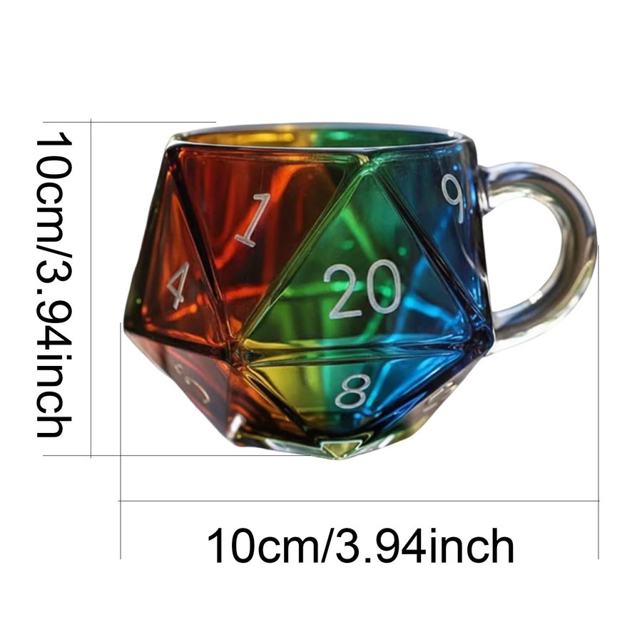 Shunmaii Regenbogen D20 Würfelbecher aus Glas, Transparenter Würfelbecher mit Henkel in Bunt/Mehrfarbig, Fantasy-Spielbecher mit geometrischem Design - Bild 5