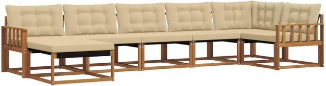 vidaXL Outdoor-Sofagarnitur 21-teilig aus Massivholz Akazie in Natur und Beige mit Polstern und Ottomane für Garten und Terrasse - Bild 1