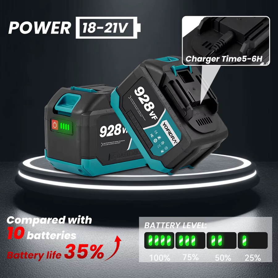 YOFIDRA Lithium-Akku mit Digitalanzeige für Kettensägen, Bohrer und Elektrowerkzeuge, 21V 18V, 22500mAh/15000mAh/928VF/388VF - Bild 4