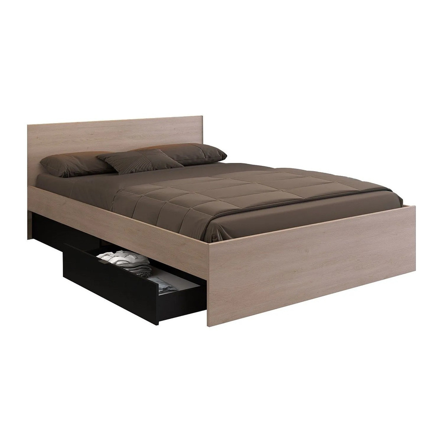 Velona Bettrahmen Modern mit Schubladen in Natur, Schwarz und Beige, B/T/H: 164,4 x 203,6 x 82,6 cm - Bild 2