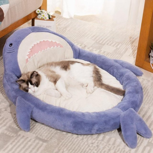 Pet Products My Haustierbett Hai-Design aus Plüsch für Katzen und Hunde, Blau, B/T: 50 x 40 cm - Bild 1
