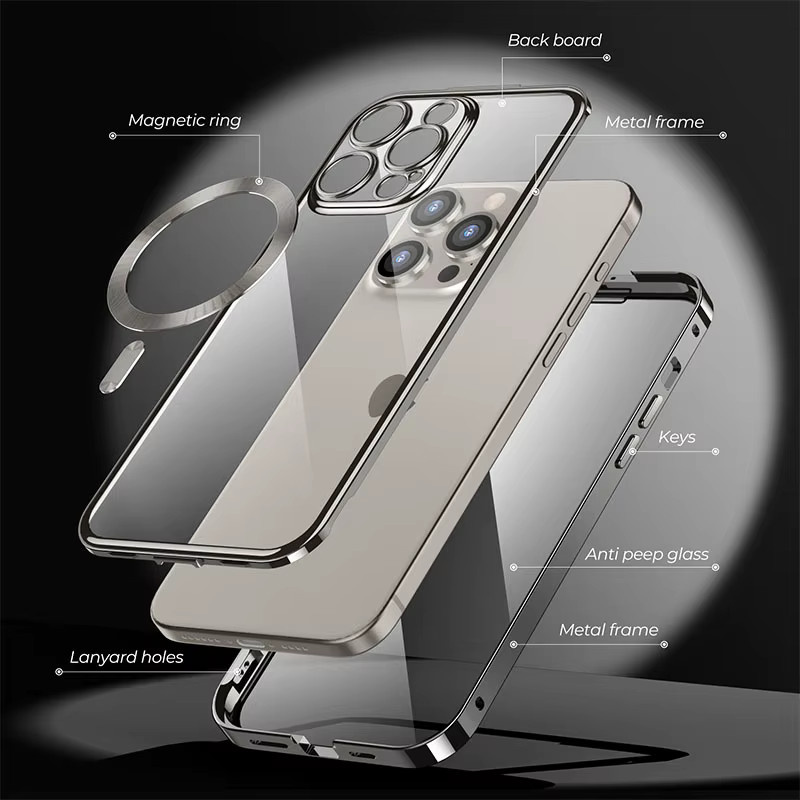 Schutzhülle aus Aluminiumlegierung für Apple iPhone 15 und iPhone 14 Pro Max mit Magnetfunktion für kabelloses Laden und HD Vollbild-Schutz in Blau - Bild 5
