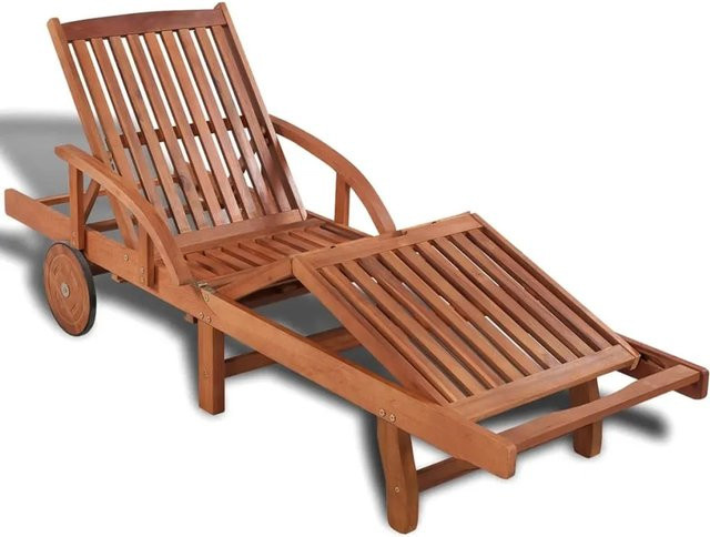 vidaXL Sonnenliege aus Akazienholz in Braun mit Lamellendesign und Seitentisch - Bild 1