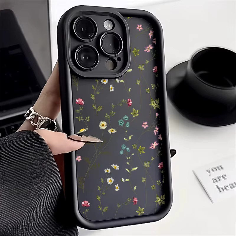 Stoßfeste TPU-Handyhülle mit Blumenmuster von AKABEILA in Schwarz für iPhone Modelle - Bild 1