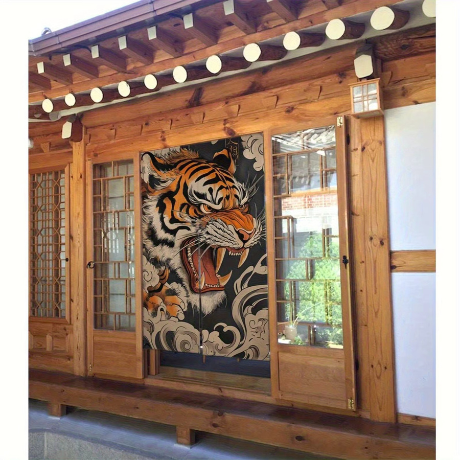 VIKAMA Japanischer Vorhang mit Tiger-Motiv in Multicolour als dekorativer halber Türvorhang für Badezimmer und Eingangsbereiche - Bild 2