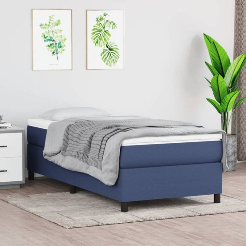 vidaxl Boxspringbett mit Matratze in Blau und Weiß aus Stoff, B/L: 80 x 200 cm - Bild 1