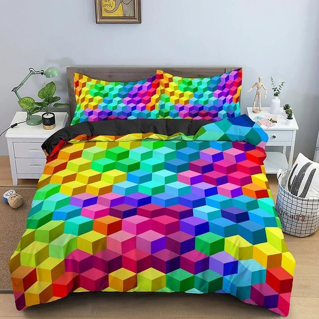 Bettwäscheset Lodestar mit Bettdeckenbezug und Kissenbezug, bunt gestreiftes geometrisches Design, B/H: 135 x 200 cm - Bild 1