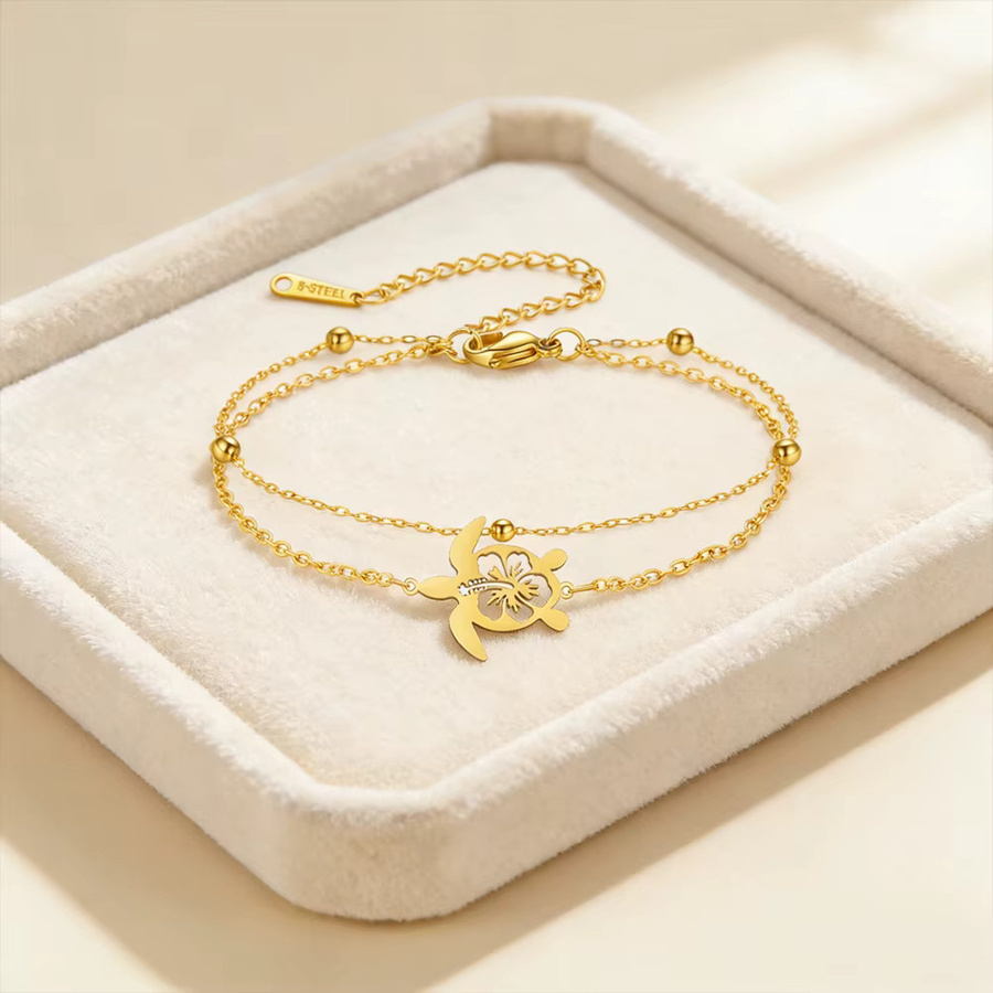 HIPEE Armband, Edelstahl, Gold, Hibiskusblüten-Muster, Meeresschildkröten, Damen - Bild 2