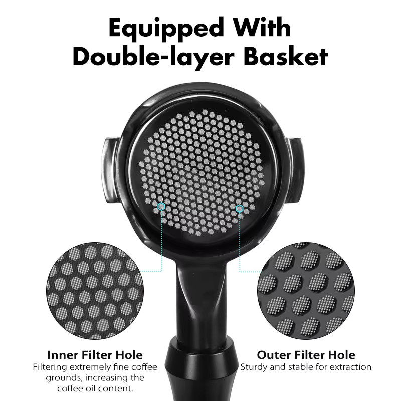 ALIKISSCAFE Kaffee-Siebträger ohne Boden aus Edelstahl in Silber, Präzisionsfilterkorb mit feinem Netz für 58 mm E61 Lelit Flair ECM Espressomaschinen-Zubehör - Bild 2