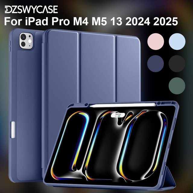 DZSWYCASE Silikonhülle für iPad Pro 13 Zoll M4 M5 2024 2025 mit dreifach faltbarem Ständer und Stifthalter in Pink oder Blue - Bild 1