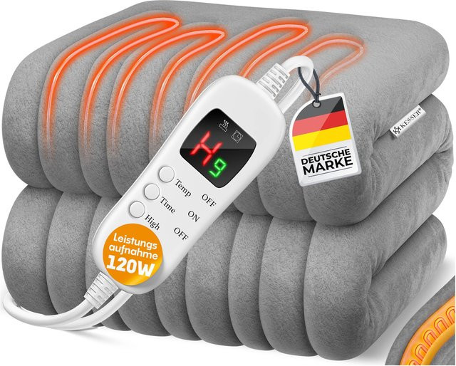 KESSER Heizdecke aus Plüsch in Grau mit 9 Temperaturstufen, Timer und Abschaltautomatik, waschbar bis 40°C - Bild 1