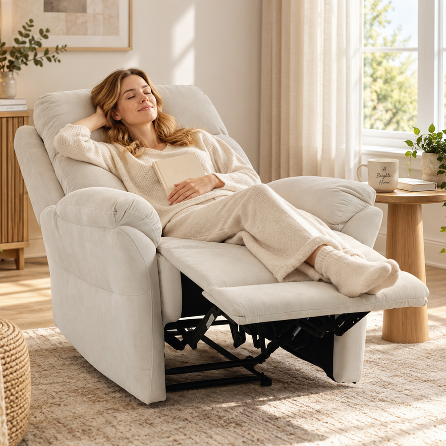 HOMCOM Relaxsessel aus Samt in Beige mit verstellbarer Fußstütze und gepolsterten Armlehnen - Bild 2
