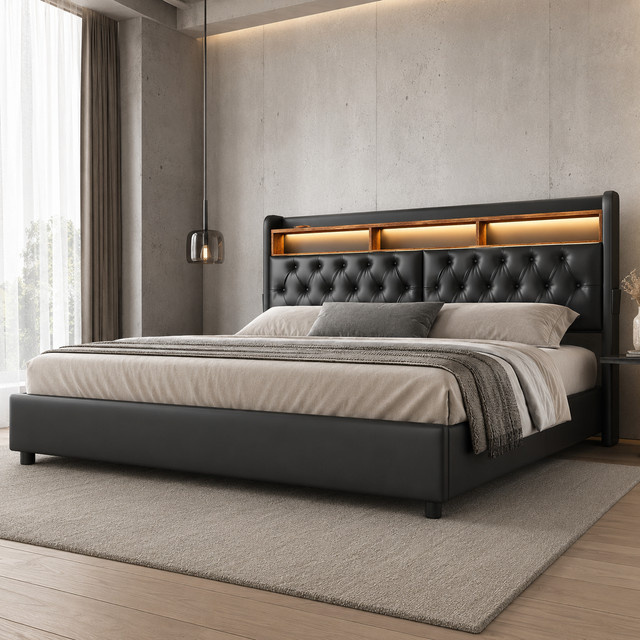 KeepGoon Polsterbett mit Staufach und Hydraulik-Bettkasten in Schwarz, B/T: 180 x 200 cm - Bild 1