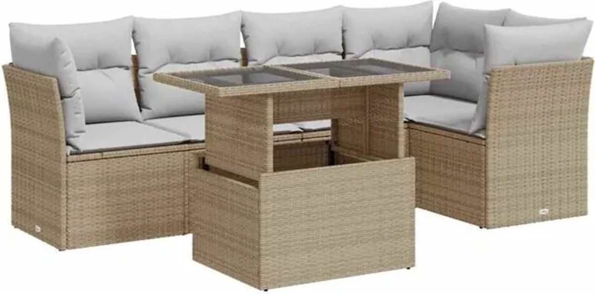 6-teilige Garten-Sofagarnitur mit Kissen aus Polyrattan in Beige von Vidaxl - Bild 1