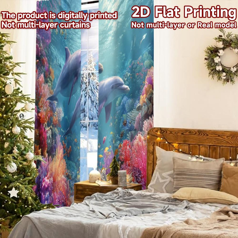 Set aus 2 dekorativen Druckvorhängen Ozean Harmonie aus Polyester, Multicolor, B: 100 cm, H: 70 cm - Bild 6