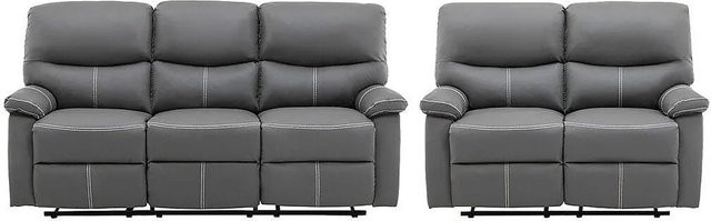 Vente-unique Couchgarnitur Canby Grau, 3+2 Sitzer, mit Kunstlederbezug, Breite: 183 cm, Tiefe: 133 cm - Bild 1