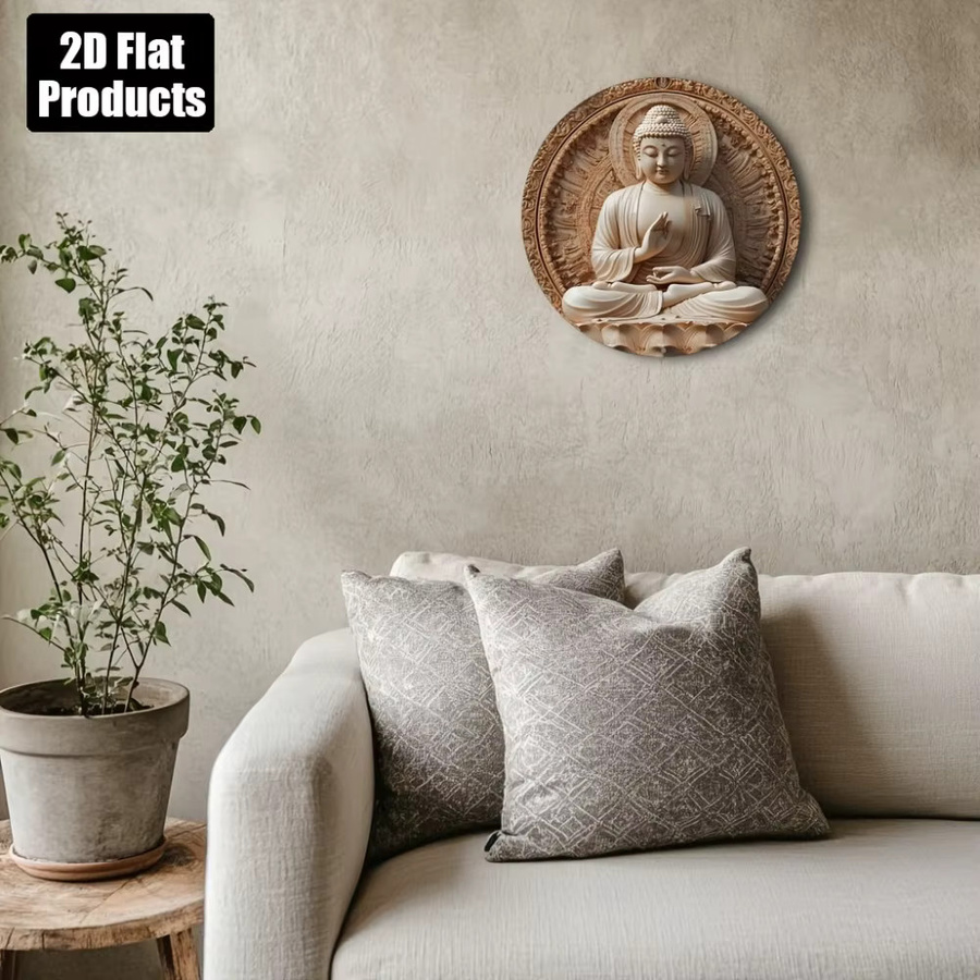 CIFBUY Buddha Zen Rundes Metallschild in Beige, Wandkunst für Home, Bar und Cafe, Durchmesser: 20,32 cm - Bild 3