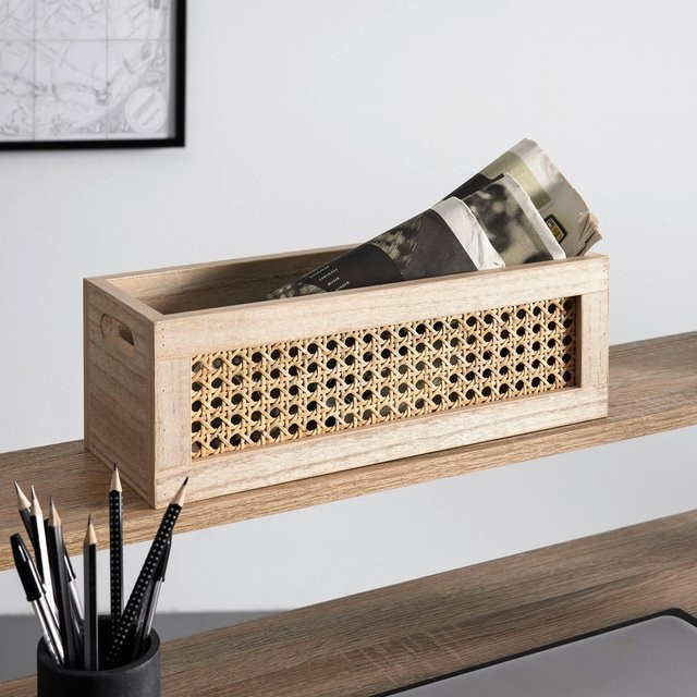 Bessagi Home Aufbewahrungsbox Denis aus Holz und Rattan in Braun und Beige mit Griffen, B/T/H: 36,0 x 13,0 x 13,0 cm - Bild 1