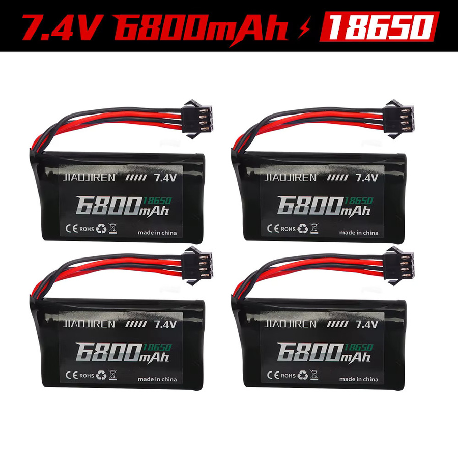 Jiaojiren Li-Ion Akku SM-4P Stecker 7,4 V 6800 mAh 2S 18650 Ersatzakku für RC Spielzeug Boot und Auto in Schwarz - Bild 4