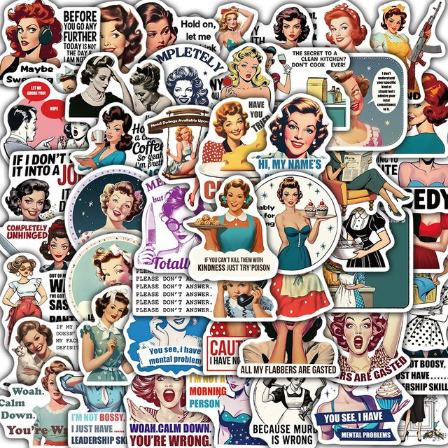 50 Stück Retro 80er Jahre Sarkastische Hausfrau Aufkleber in Multicolour für Scrapbooking und Graffiti - Bild 1