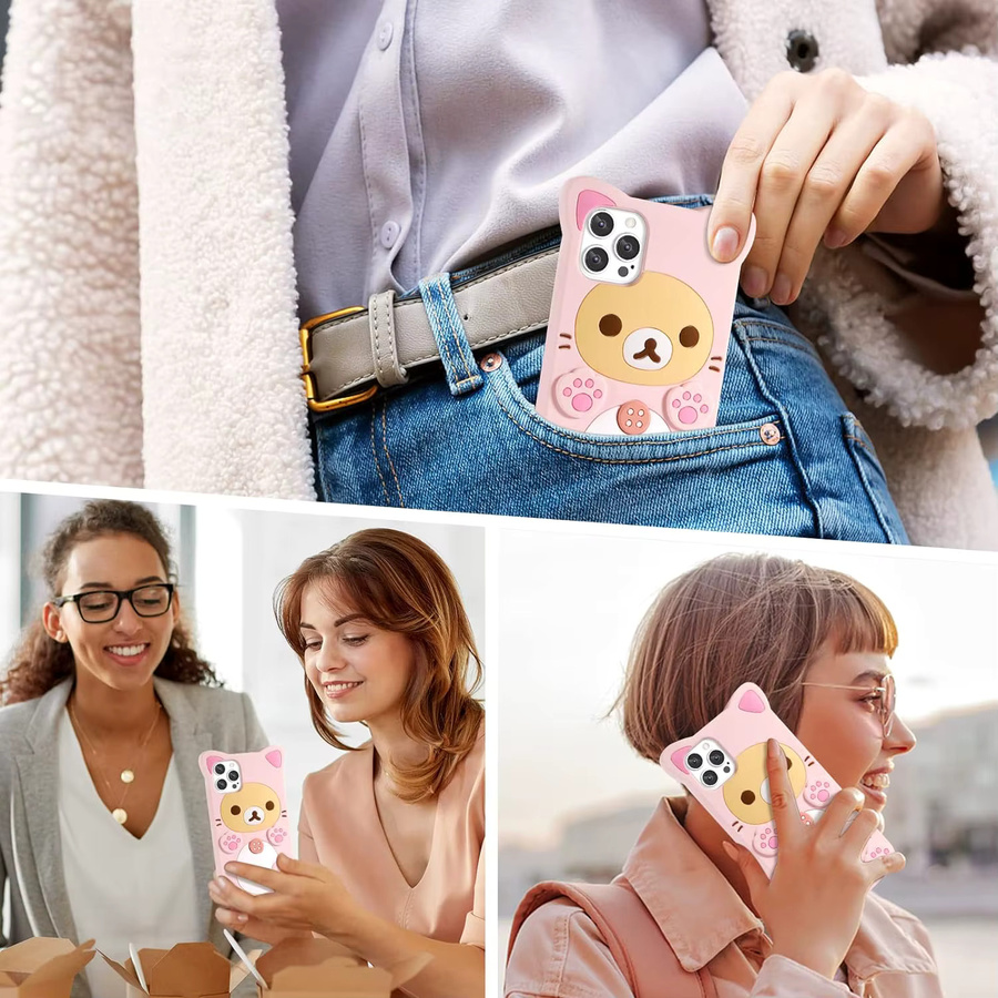 Potdemiel Silikon Handyhülle mit Rilakkuma Katze und Bär in Pink für iPhone Modelle - Bild 2