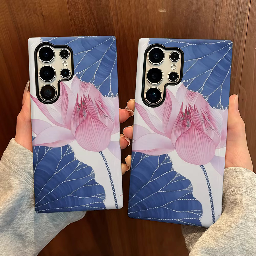 Handyhülle Blaue Lotus Art für Samsung Galaxy S25 Ultra, S24 und S23 Ultra Plus mit glänzender doppellagiger Rückseite in Blau und Multicolour - Bild 5