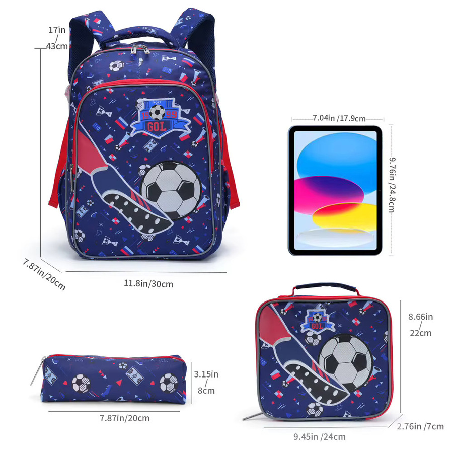 3-teiliges BLING BABIES Schulset für Jungen mit 17-Zoll-Rucksack, Lunchbox und Stifttasche im Cartoon-Fußball-Design mit Leuchteffekt in Blau - Bild 3