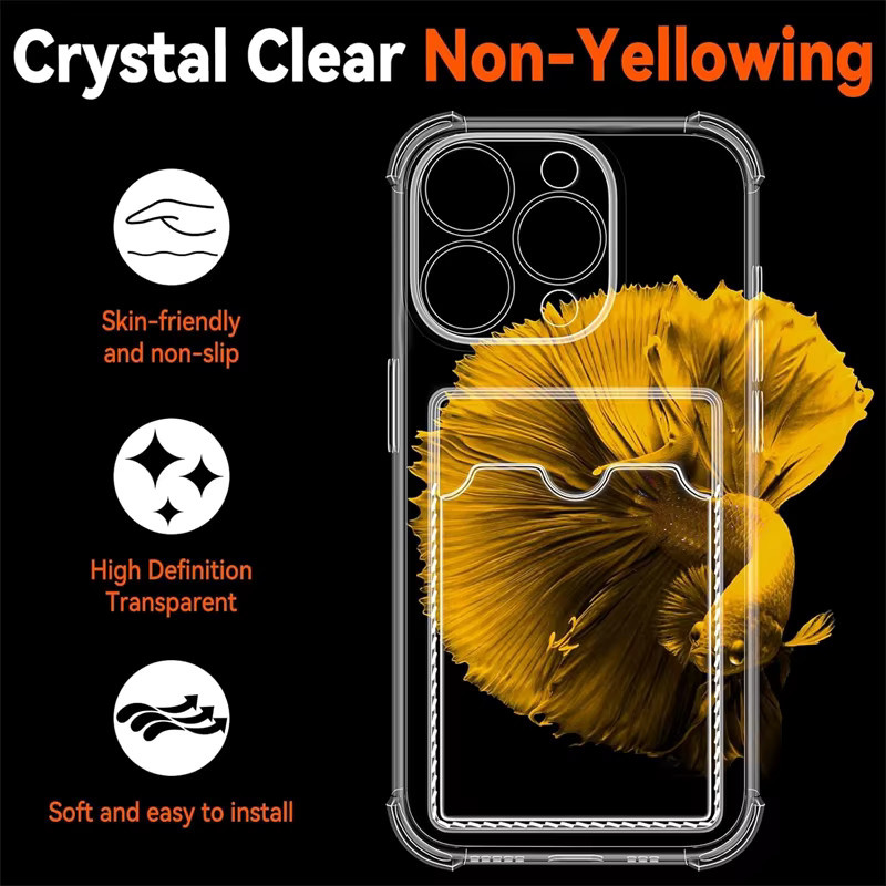 OLPAY Transparente Stoßfeste TPU Handyhülle mit Kartenfach und Geldbörse für iPhone 17 16 15 14 13 12 11 Pro Max Plus in Pink - Bild 1