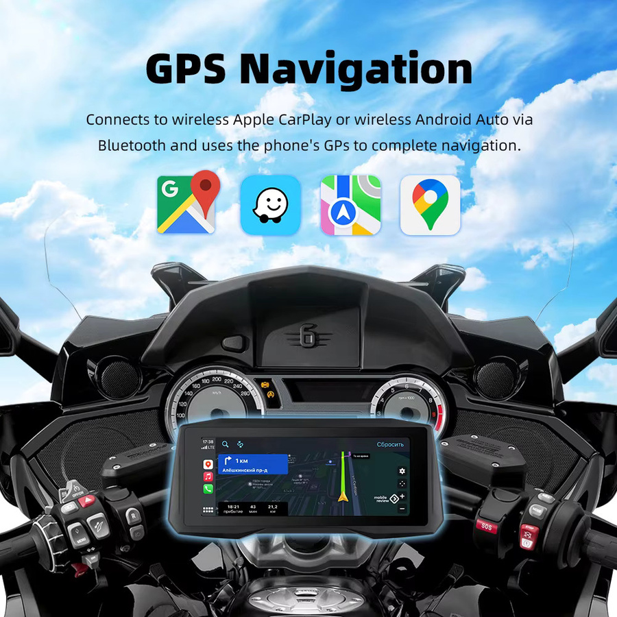 EKIY 7-Zoll tragbares digitales Motorrad-Armaturenbrett mit Wireless CarPlay, Android Auto und GPS-Navigation sowie TPMS in Schwarz - Bild 3