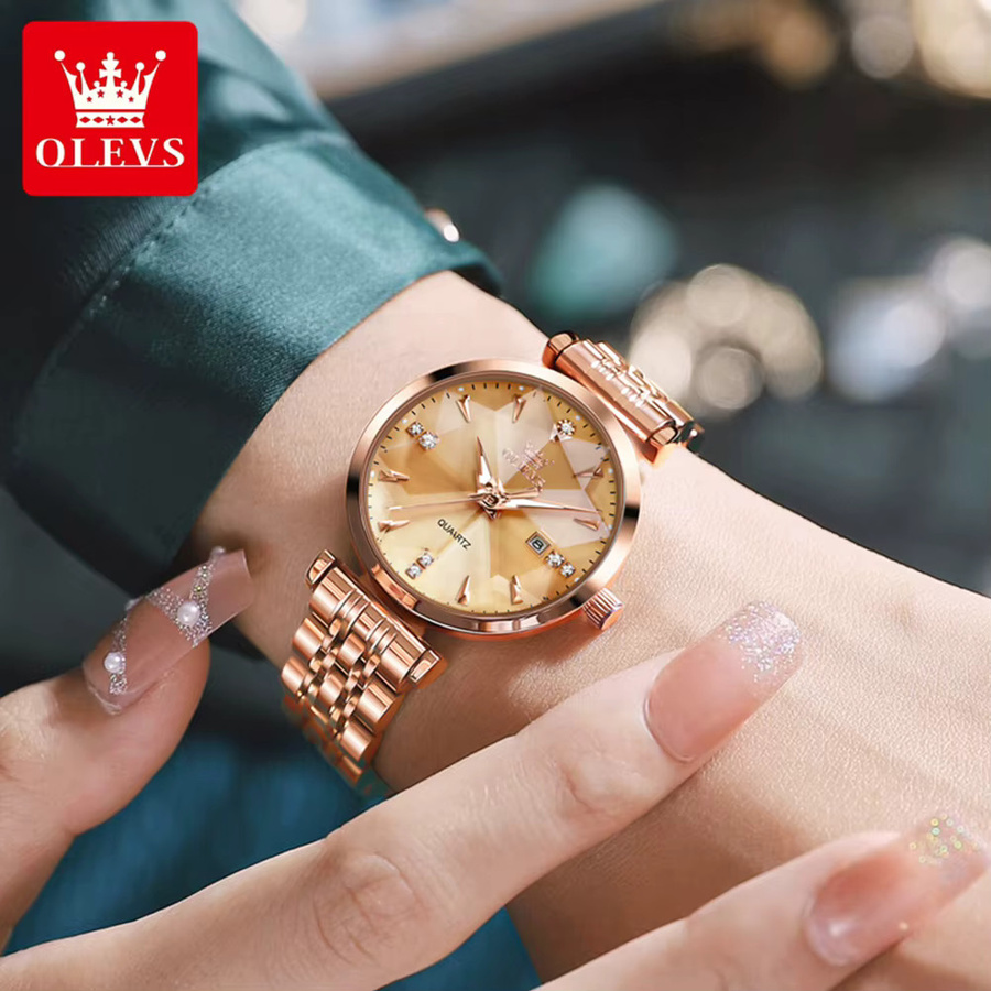 OLEVS Armbanduhr, Analoguhr, Edelstahl, Roségold, Weiß, Zirkonia, Damen - Bild 4