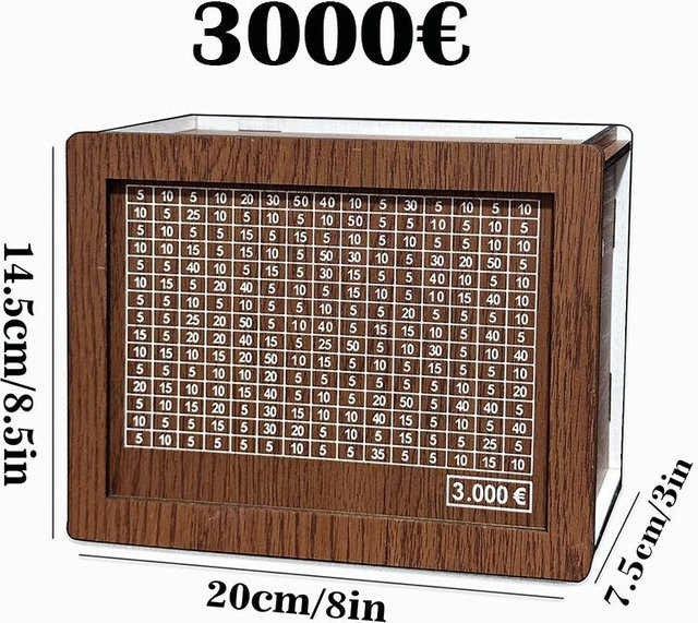 Retro Spardose aus Holz für Erwachsene mit Sparzielzahlen in Braun, B/T/H: 20,0 x 14,5 x 20,0 cm - Bild 1