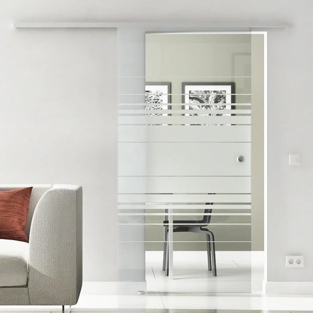 Levidor Glasschiebetür Komplettset Hamburg aus Aluminium und Glas in Silber, B/H: 77,5 x 205 cm, mit Griffmuschel und SoftClose - Bild 1